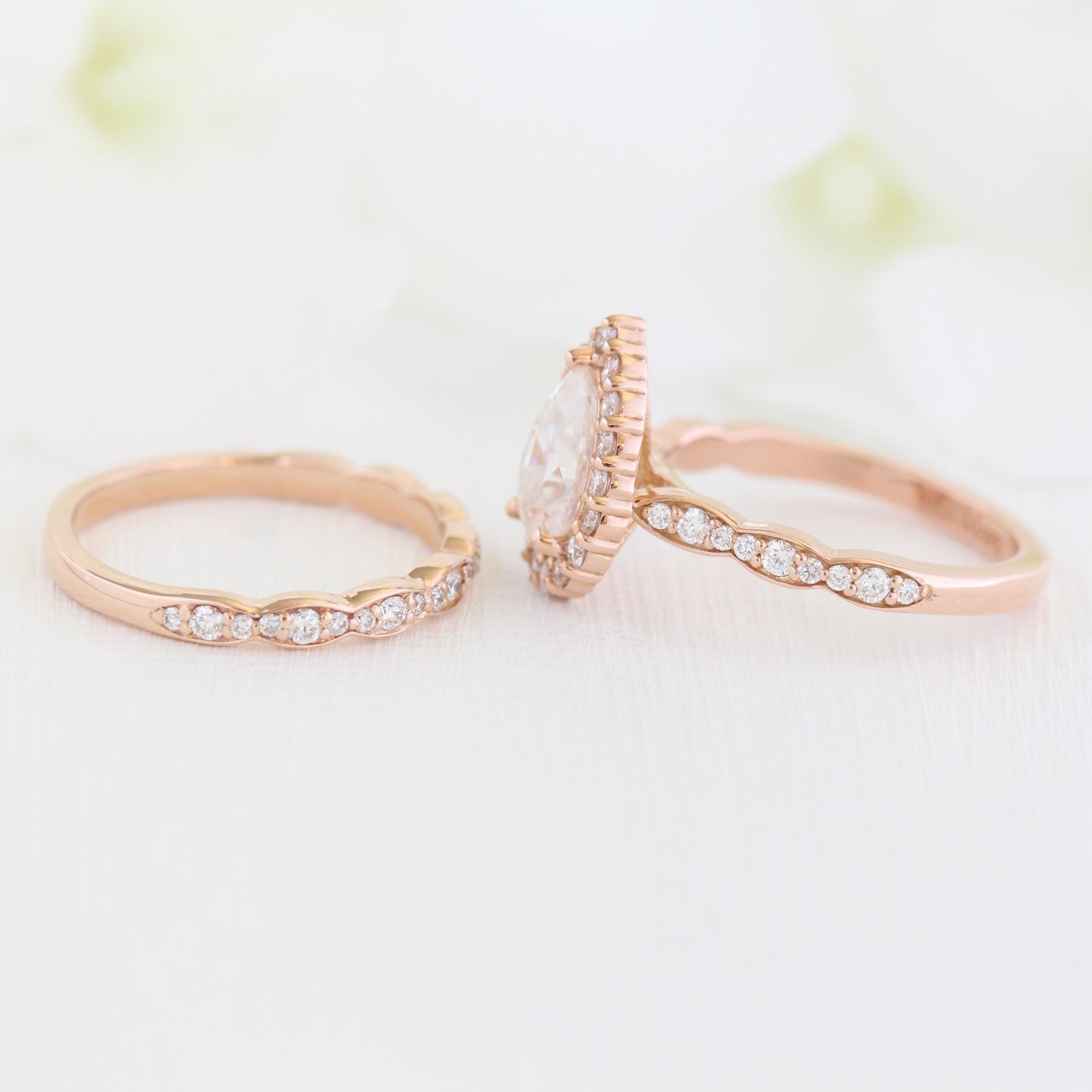 1.50CT Pear Cut Moissanite Halo Bridal Ring Set