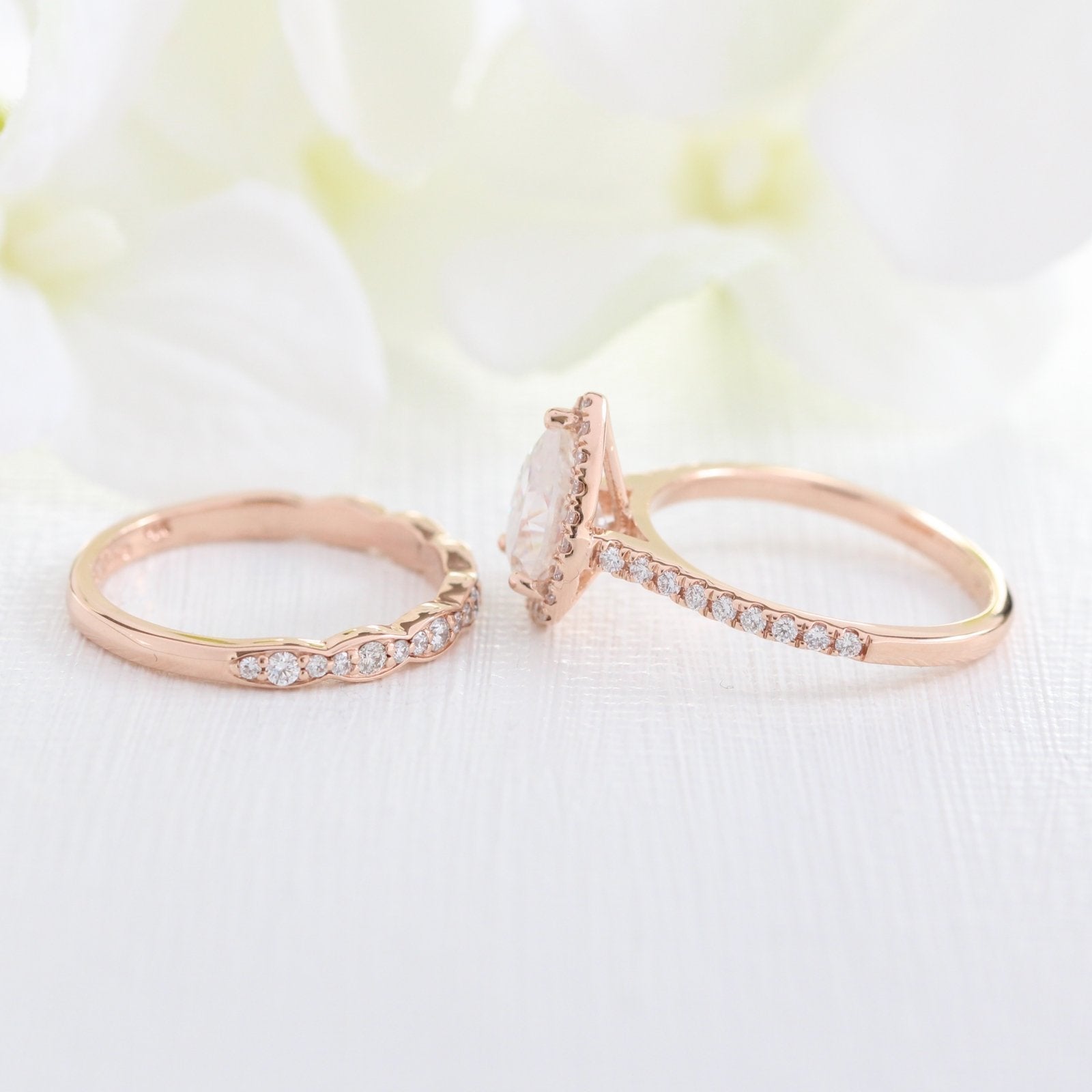 1.50CT Pear Cut Moissanite Halo Bridal Ring Set