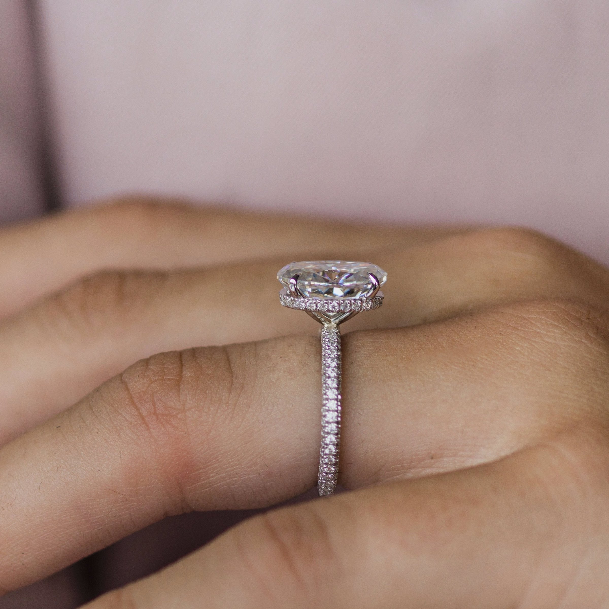 3.40 CT Oval Moissanite Hidden Halo Triple Pave Setting Engagement Ring