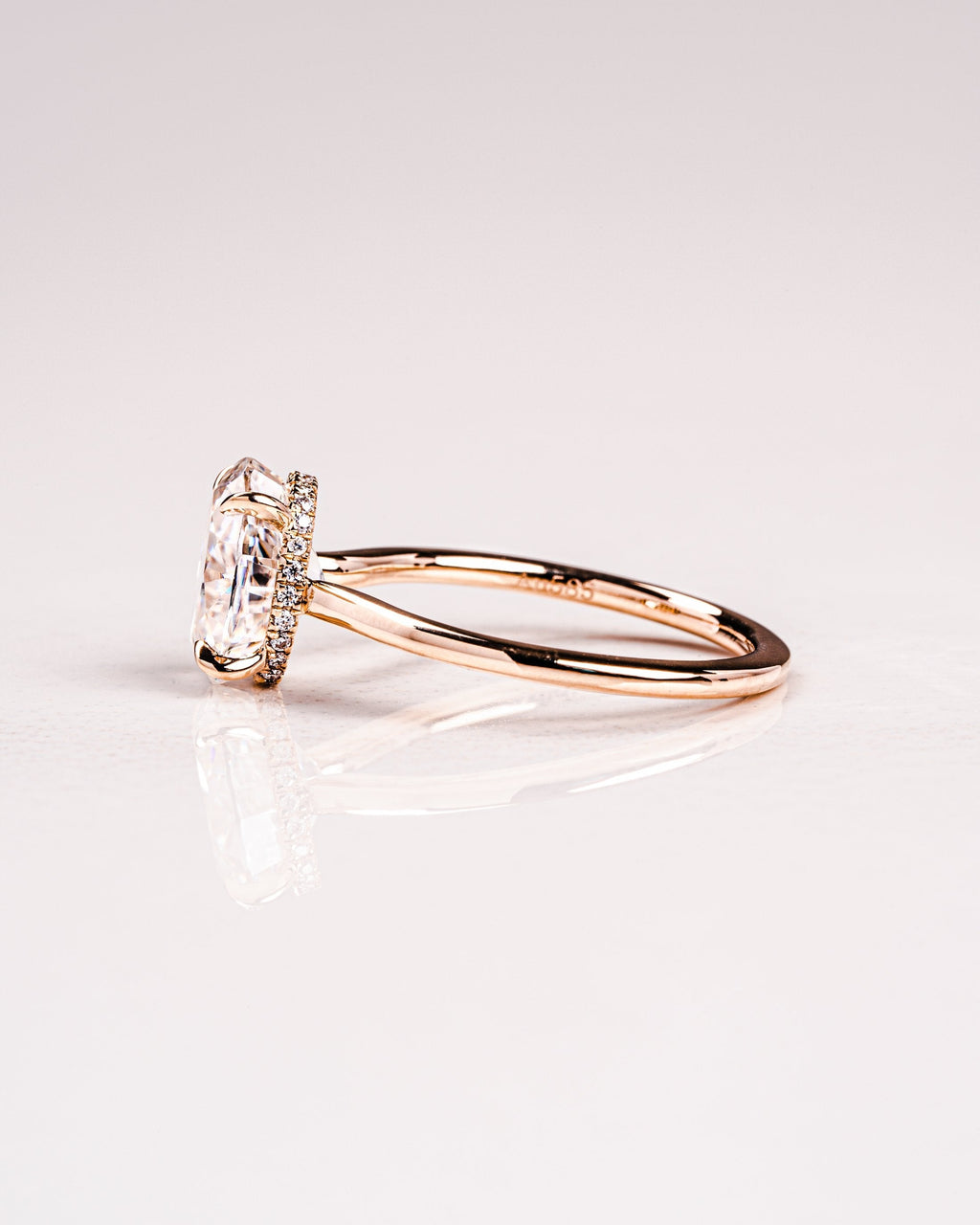2.0 CT Oval Moissanite Solitaire Engagement Ring With Hidden Halo Setting