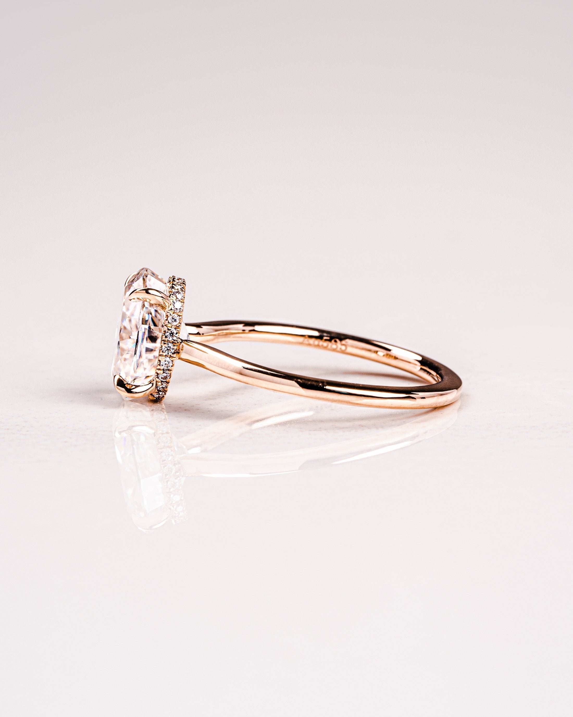 2.0 CT Oval Moissanite Solitaire Engagement Ring With Hidden Halo Setting