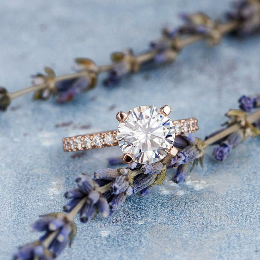 2.0 CT Round Moissanite Pave Setting Engagement Ring