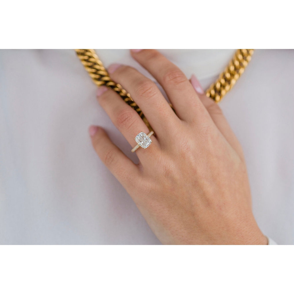 1.20 - 3.20 CT Elongated Cushion Moissanite Hidden Halo & Pave Engagement Ring