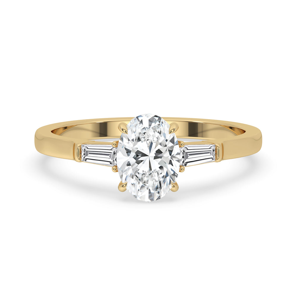 Oval Cut Diamond Ring - 2 Side Stone Tapered Baguette