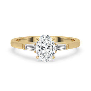 Oval Cut Diamond Ring - 2 Side Stone Tapered Baguette