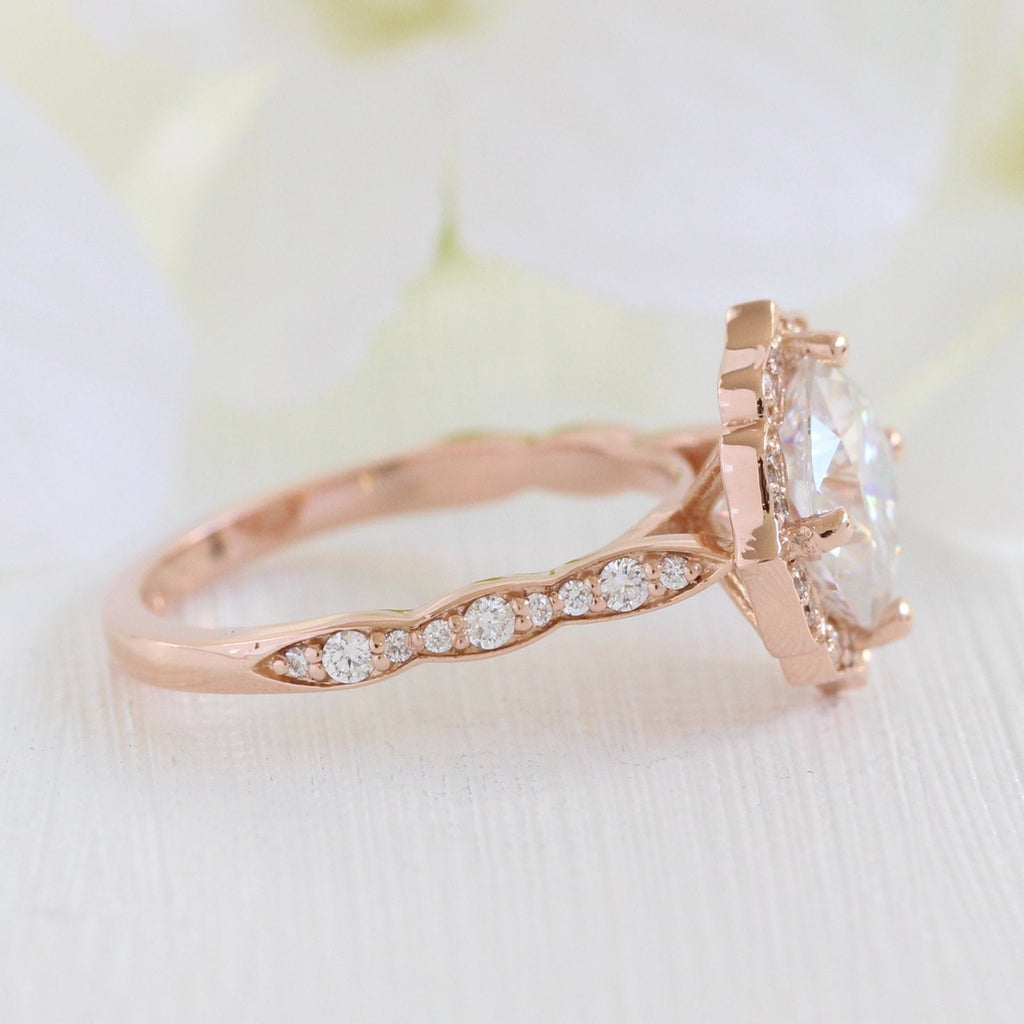 2.30 CT Cushion Moissanite Vintage Halo Engagement Ring