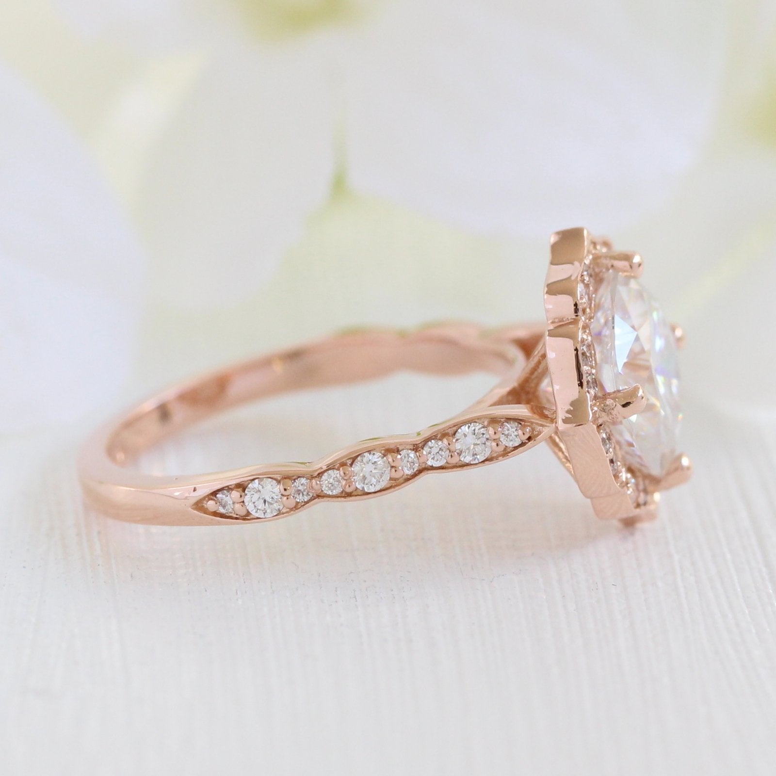 2.30 CT Cushion Moissanite Vintage Halo Engagement Ring