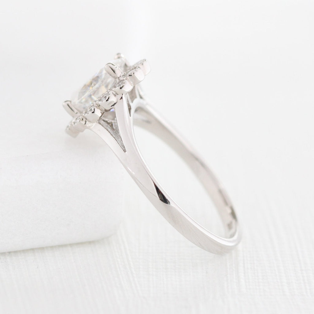 1.50 CT Oval Cut Moissanite Halo Split Shank Style Engagement Ring