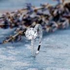 1.0 CT Round Brilliant Cut Pave Style Moissanite Engagement Ring