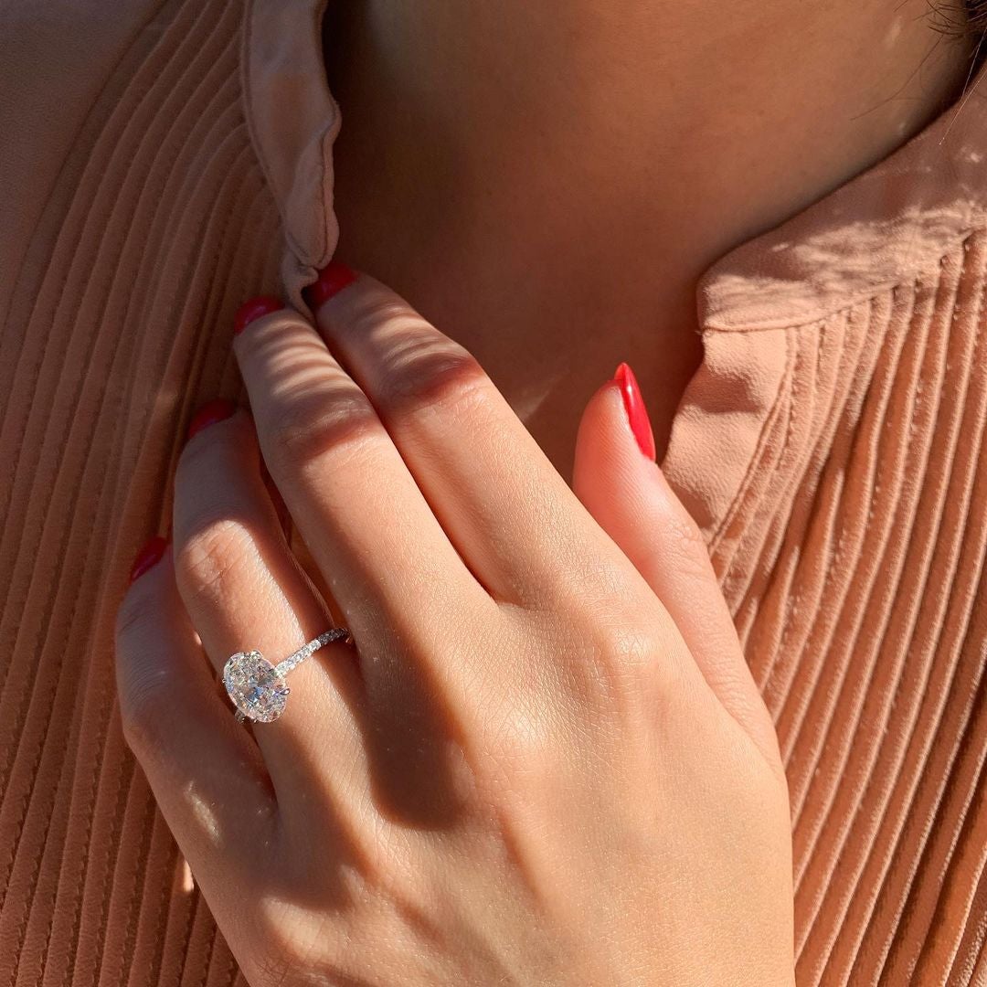 1.91 CT Oval Cut Moissanite Pave Engagement Ring
