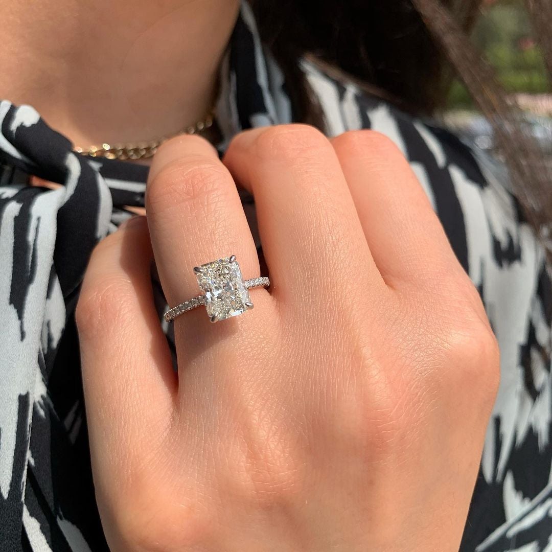 1.80 CT Radiant Cut Pave Setting Moissanite Engagement Ring