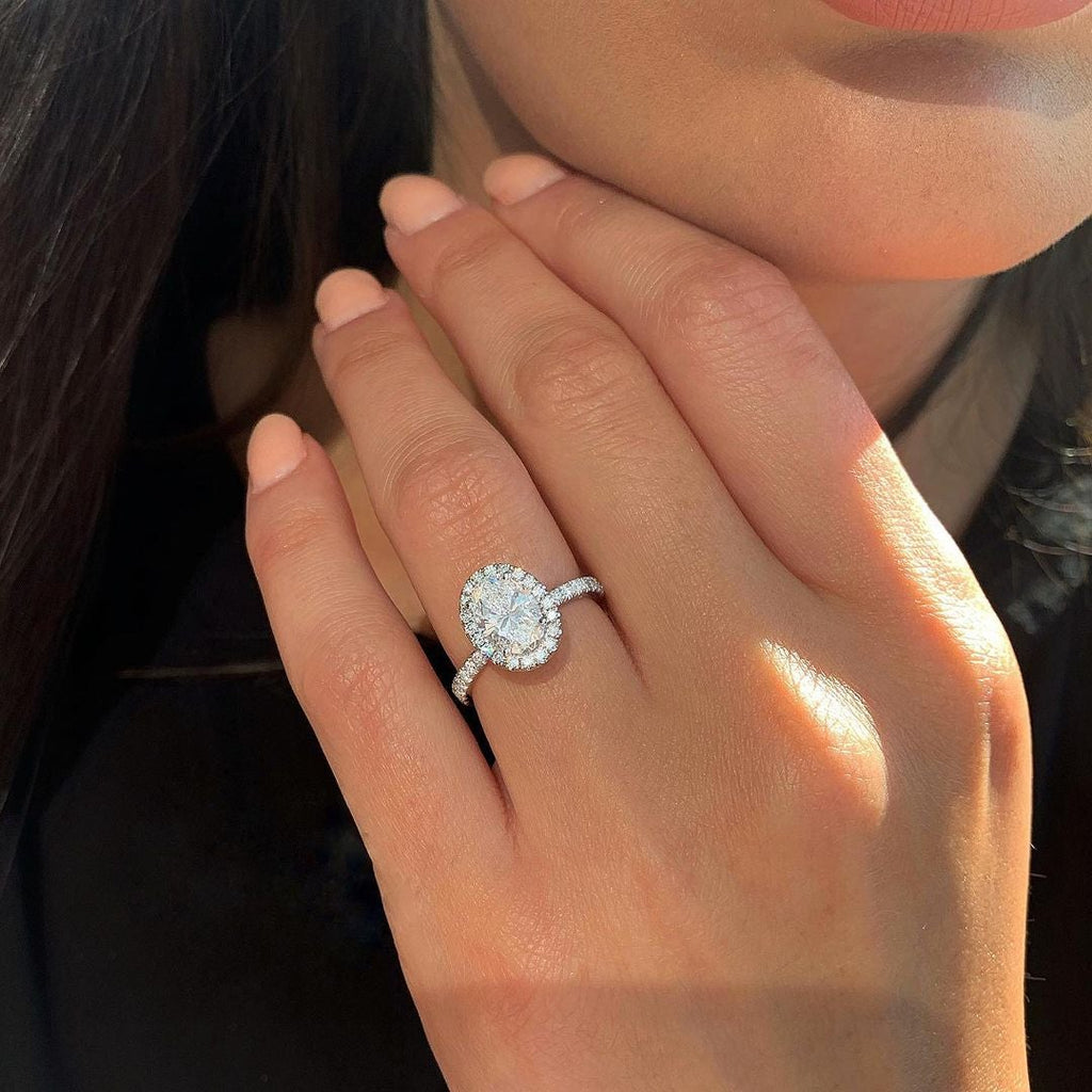 1.91 CT Oval Cut Moissanite Halo Engagement Ring