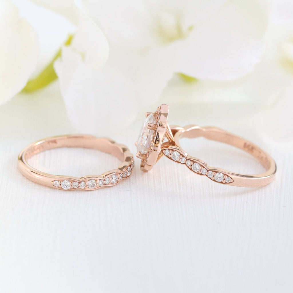 1.50 CT Oval Cut Moissanite Halo Bridal Ring Set