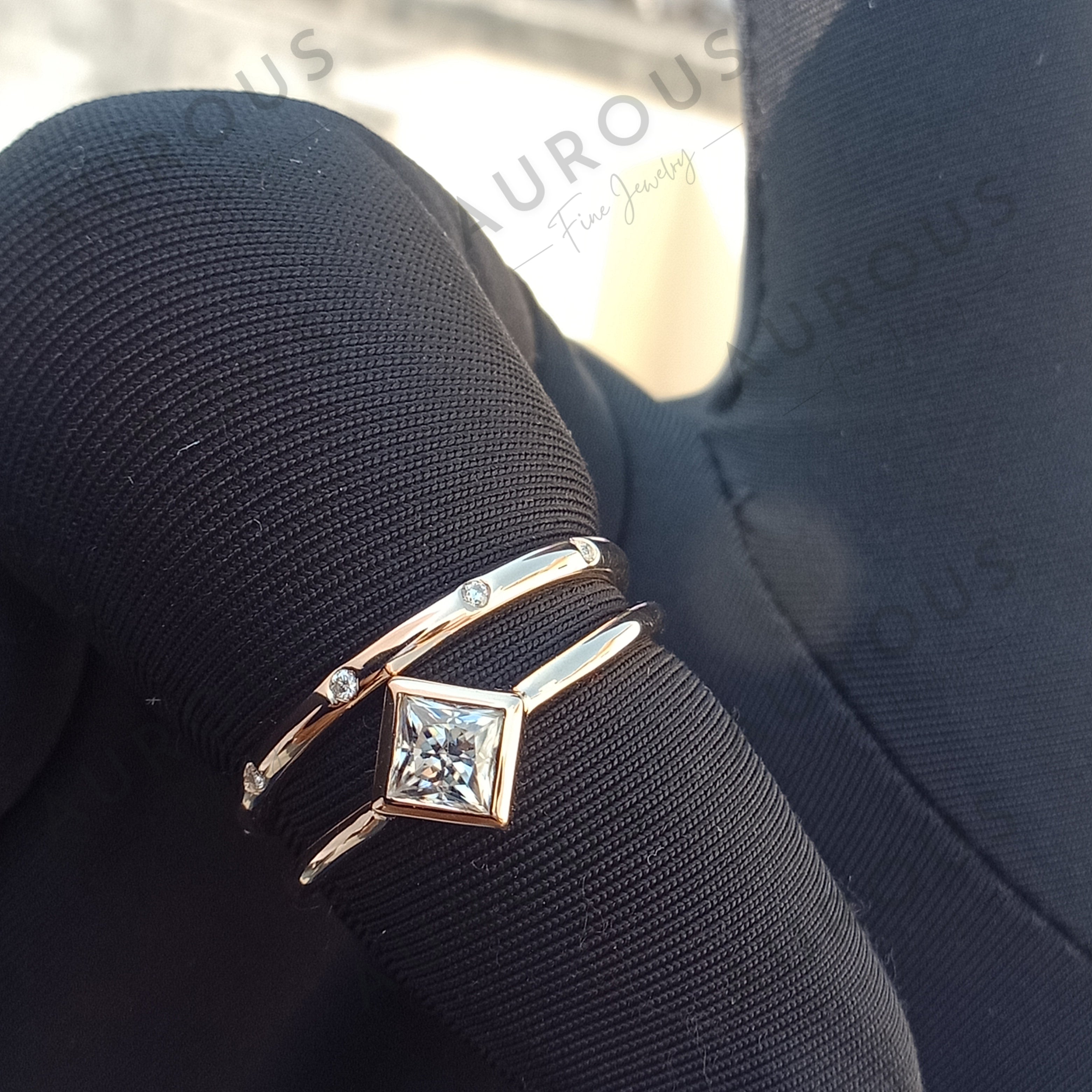 0.50CT Princess Cut Moissanite Solitaire Bridal Ring Set