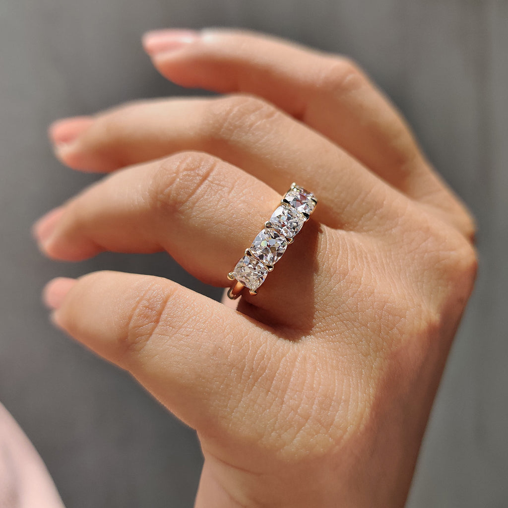 Cushion Old Mine Cut 5 Stone Wedding Band