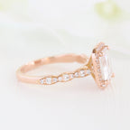 1.60 CT Emerald Cut Moissanite Halo Engagement Ring