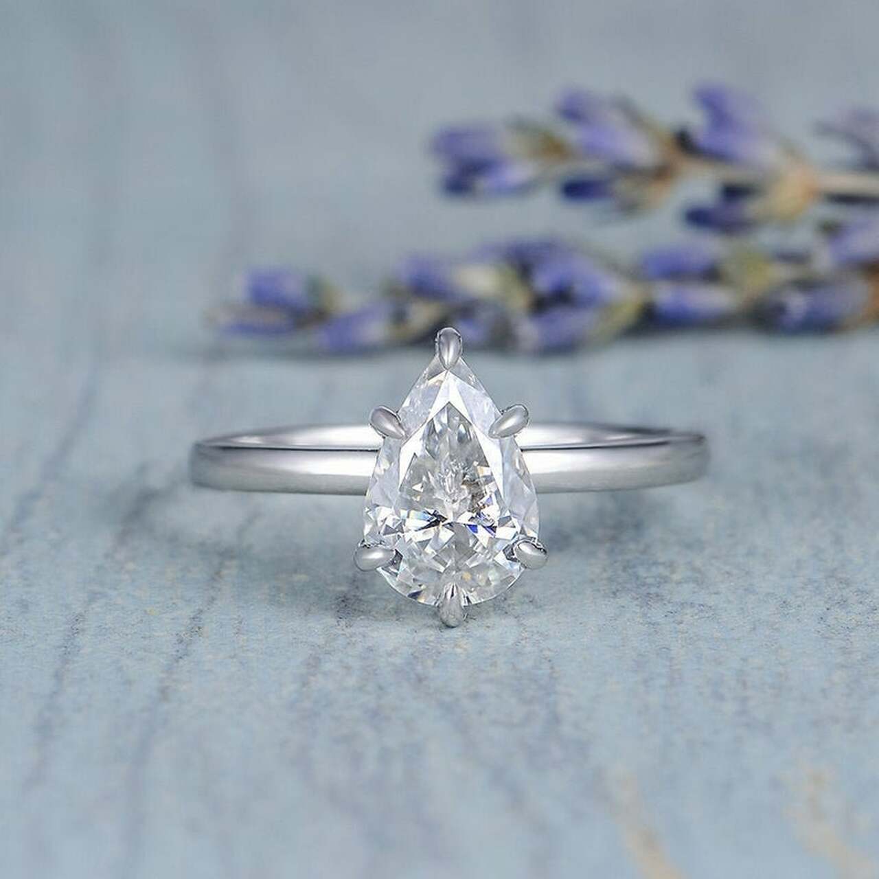 2.50CT Pear Moissanite Solitaire Engagement Ring With Hidden Halo Setting