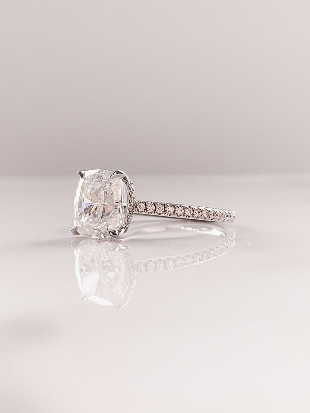 2.0 CT Cushion Moissanite Hidden Halo Pave Setting Engagement Ring
