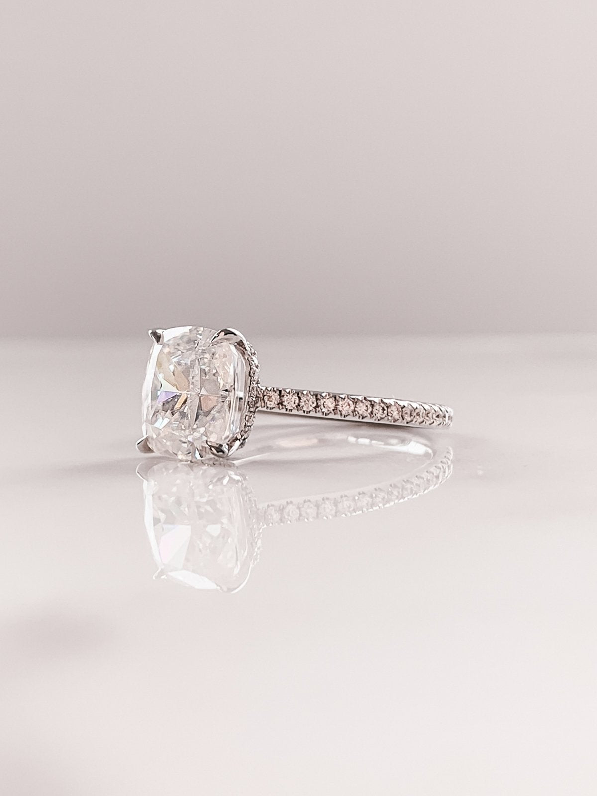 2.0 CT Cushion Moissanite Hidden Halo Pave Setting Engagement Ring