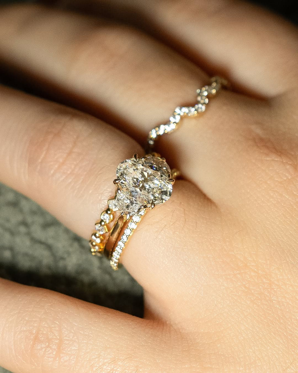 1.0-2.0 CT Oval ⁠Cut Lab Grown Diamond Three Stone Engagement Ring