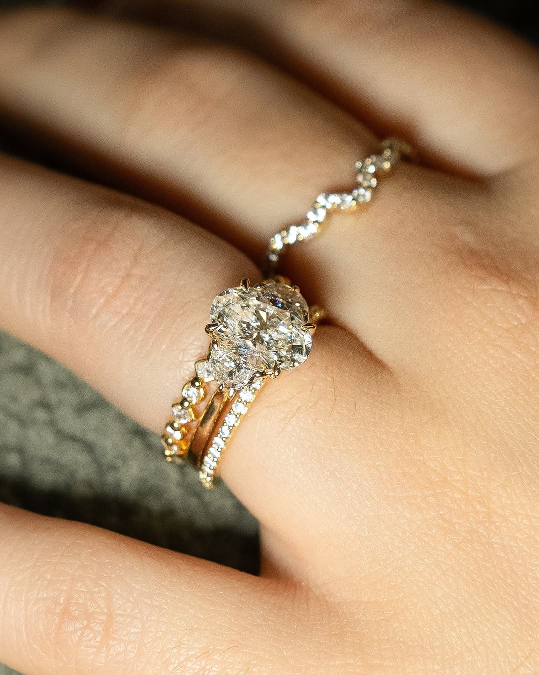 1.0-2.0 CT Oval ⁠Cut Lab Grown Diamond Three Stone Engagement Ring
