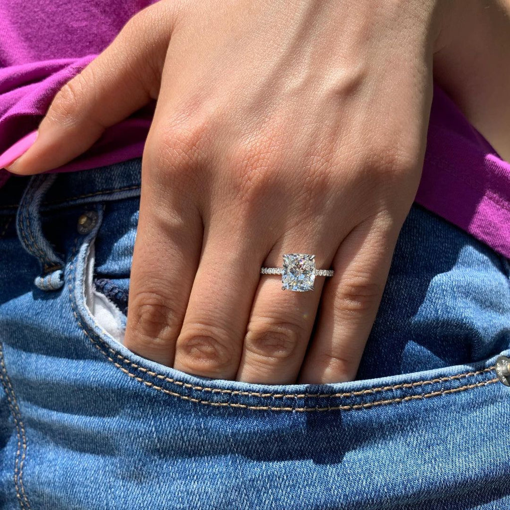 1.20 CT Cushion Cut Pave Moissanite Engagement Ring