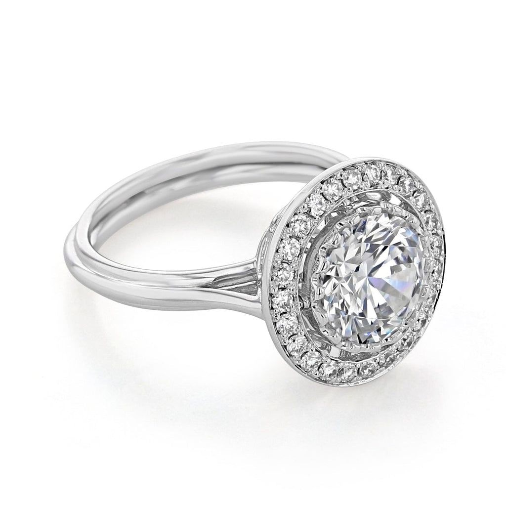 2.0ct Round Cut Moissanite Unique Halo Engagement Ring