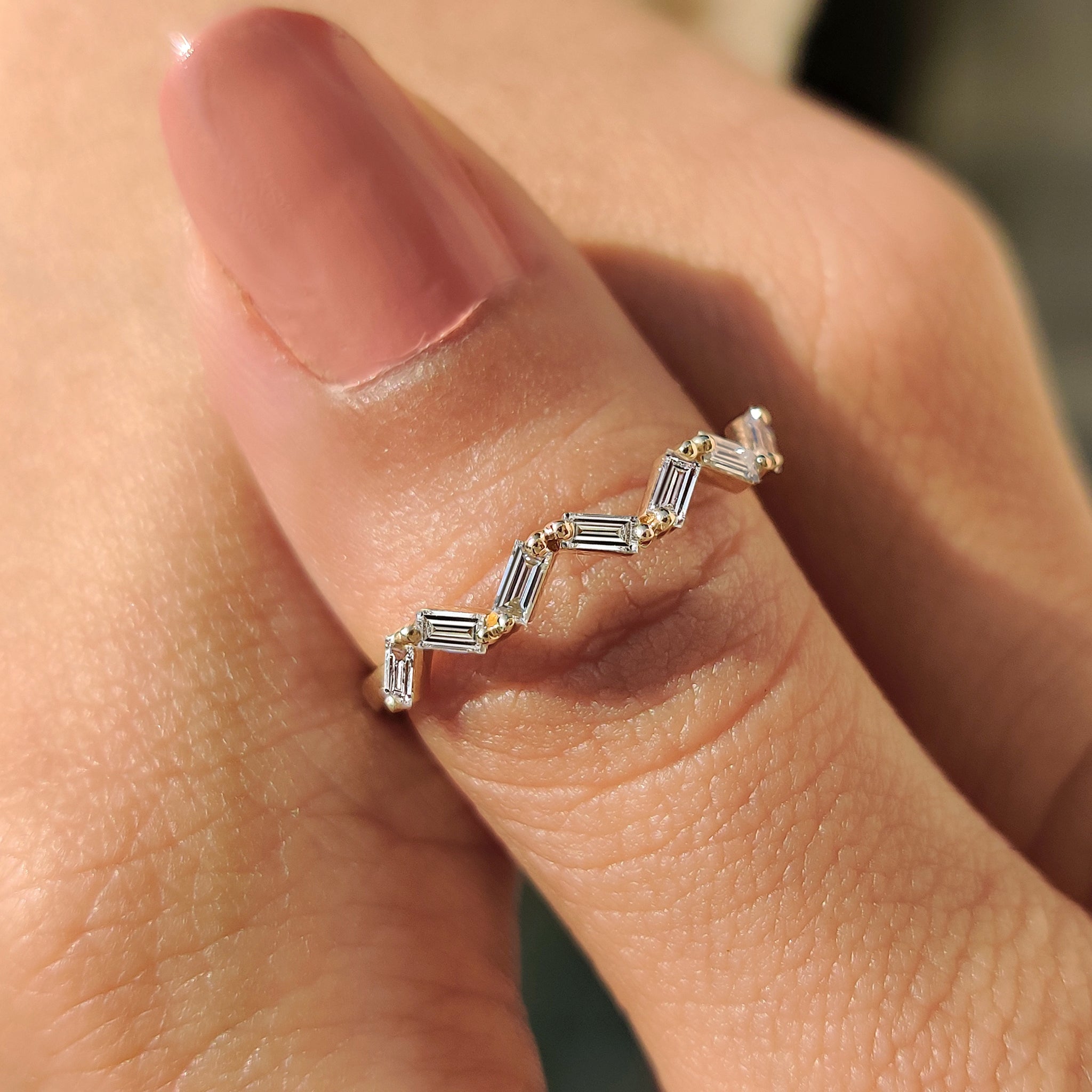 Baguette Cut Wedding Band With Zic Zac Style