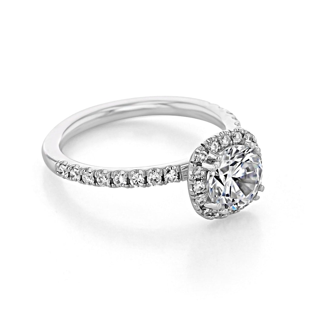 1.0ct Round Brilliant Cut Halo Style Moissanite Engagement Ring