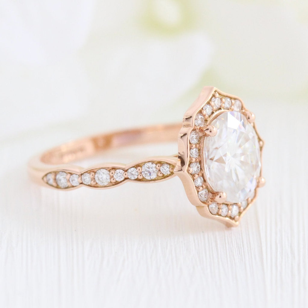 2.0 CT Oval Cut Moissanite Vintage Halo Engagement Ring