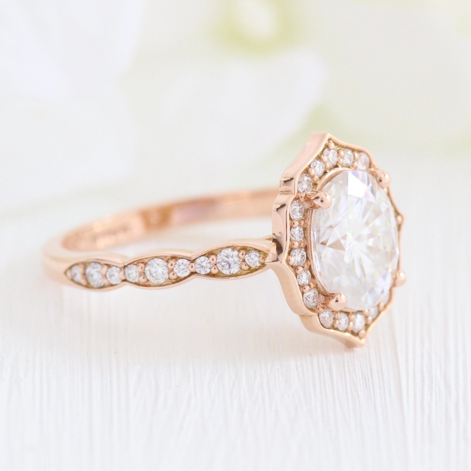 2.0 CT Oval Cut Moissanite Vintage Halo Engagement Ring