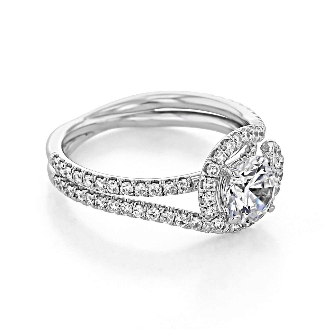 1.0CT Round Cut Bypass Style Moissanite Engagement Ring