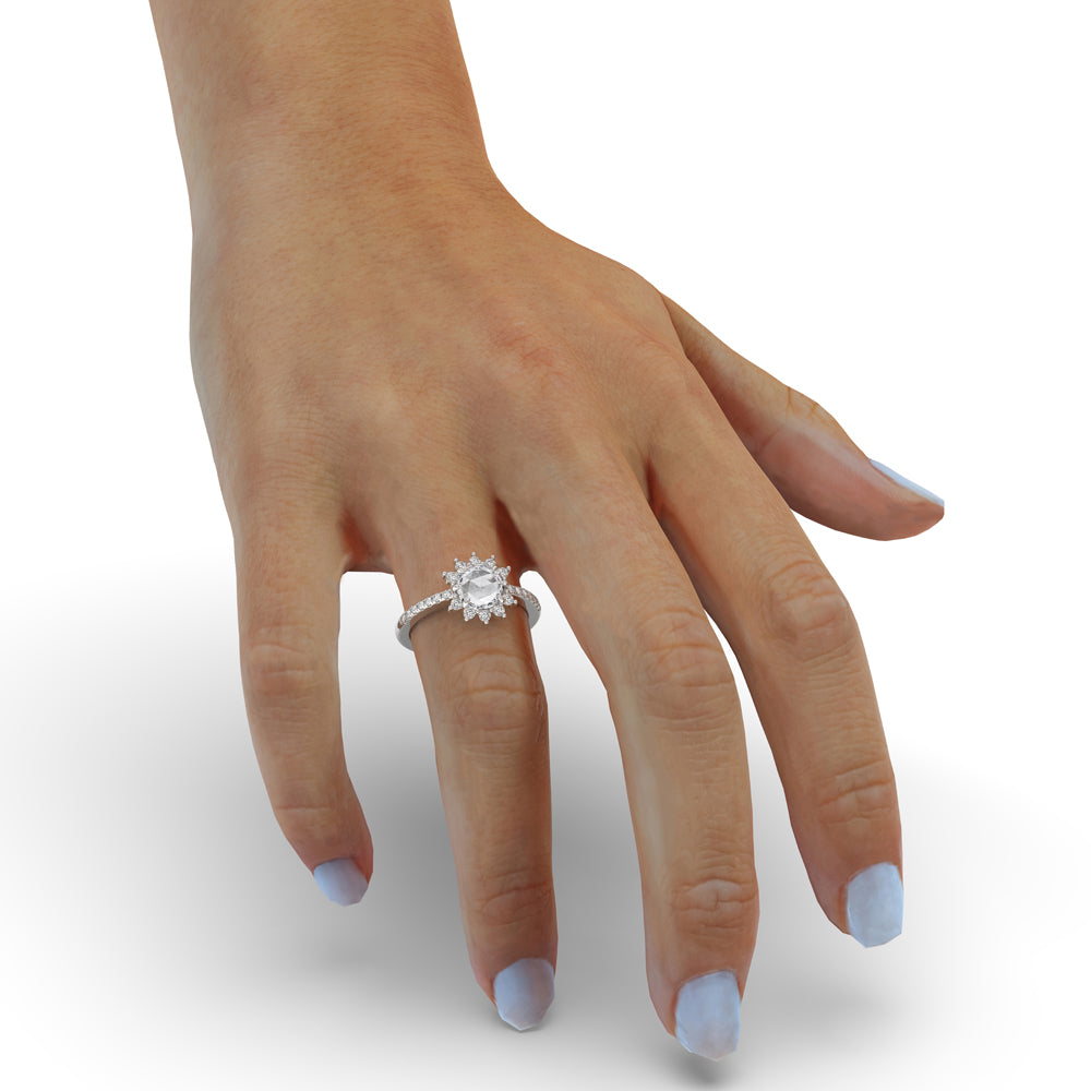 Rose Cut Engagement Ring - Halo Setting