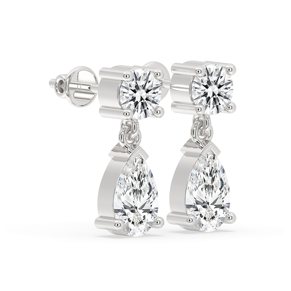 White Gold Drop Earrings - Pear & Round Diamond Image secondaire du produit