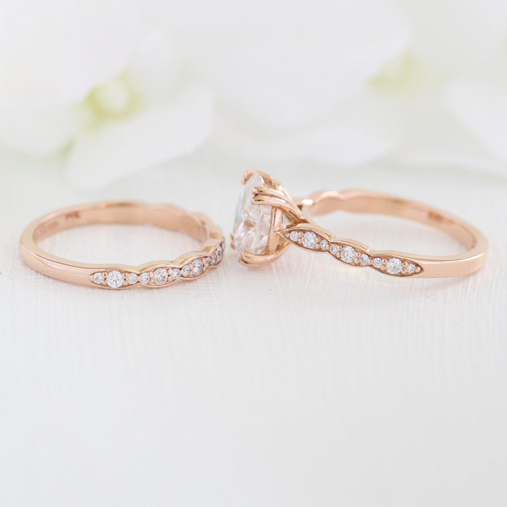 2.0CT Oval Moissanite Vintage Halo Bridal Ring Set