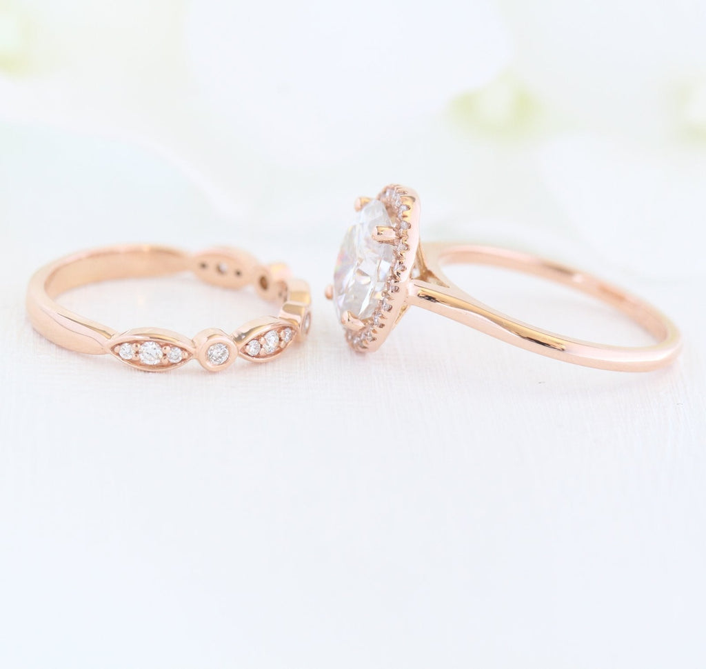 2.0CT Oval Cut Moissanite Halo Bridal Ring Set