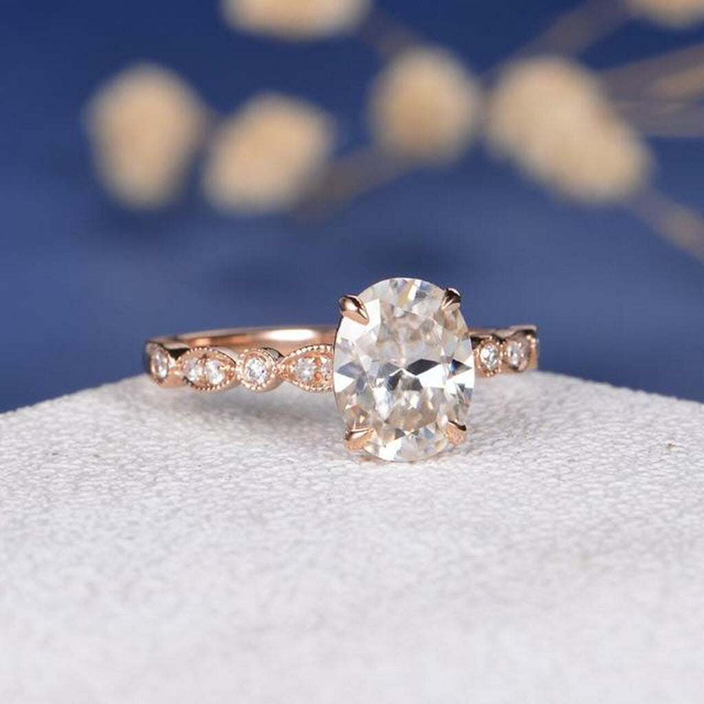 2.0 CT Oval Cut Moissanite Pave Setting Engagement Ring
