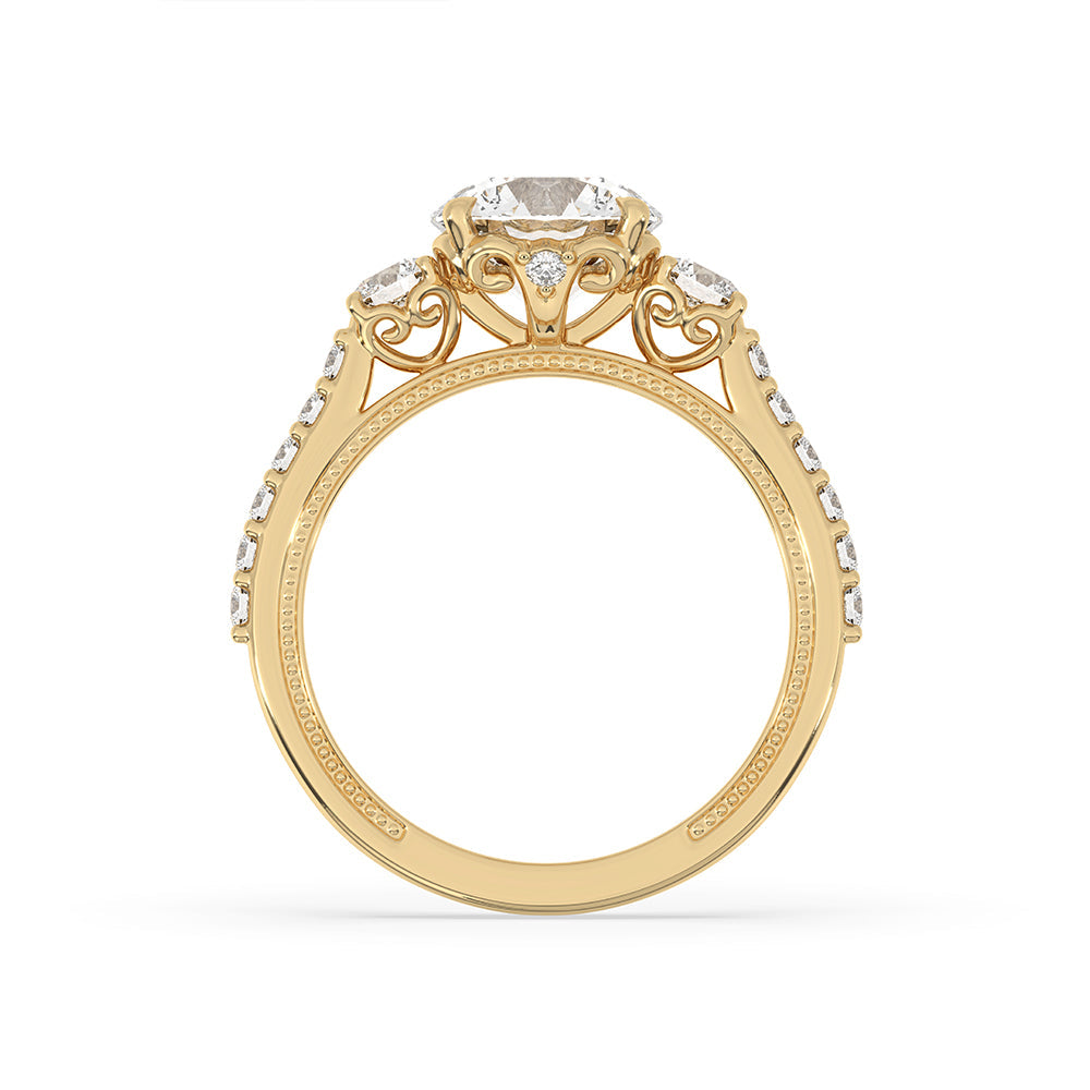 Three Stone Engagement Ring In Pave Setting
