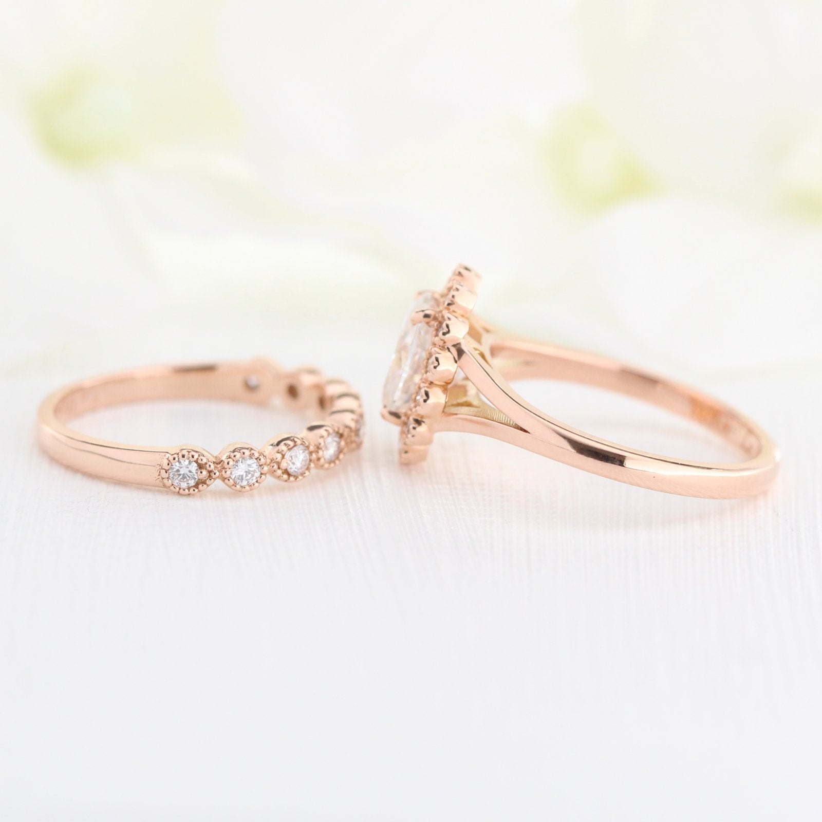 1.50CT Oval Cut Moissanite Halo Bridal Ring Set