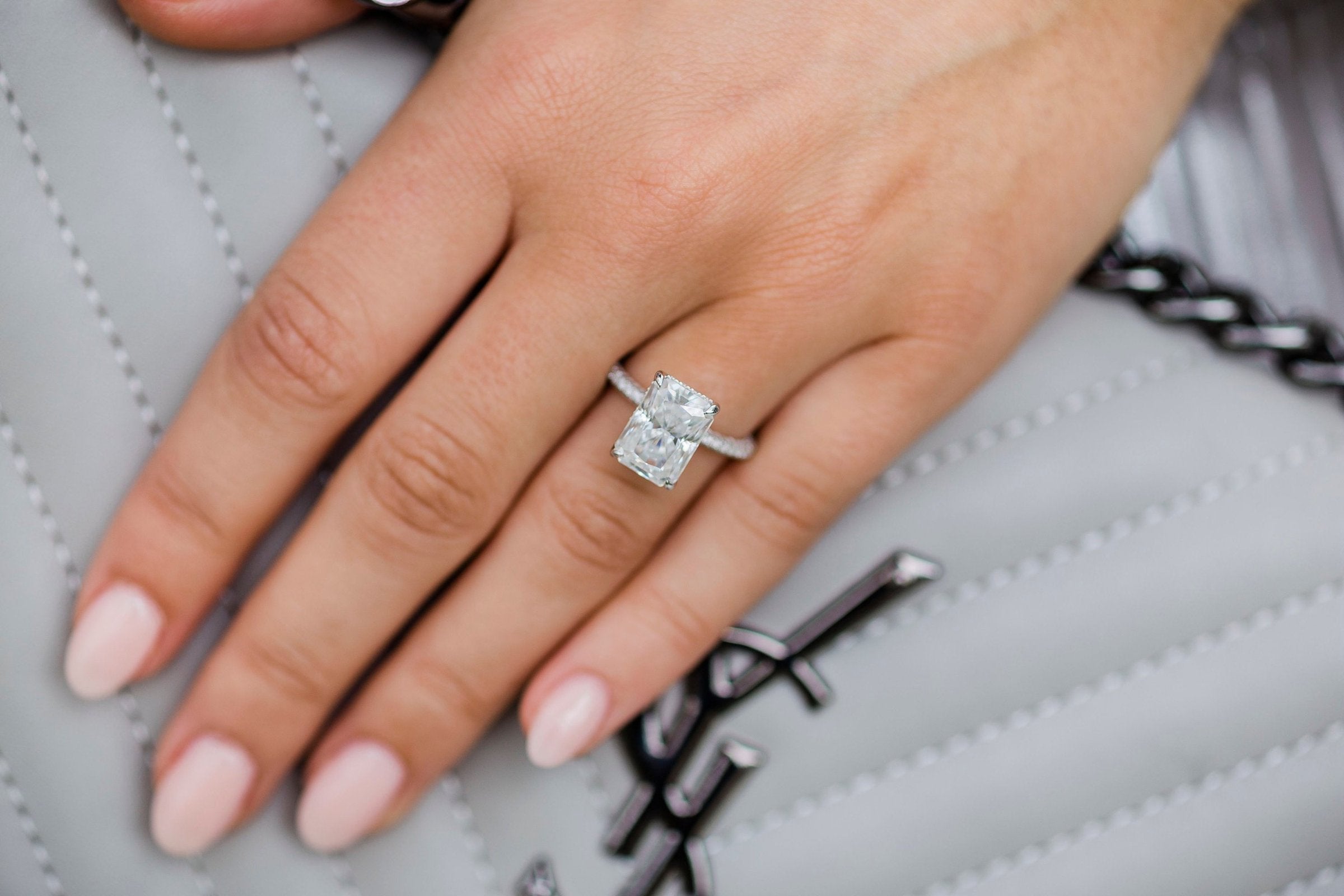 1.60 - 4.60 CT Radiant Cut Moissanite Hidden Halo & Pave Setting Engagement Ring