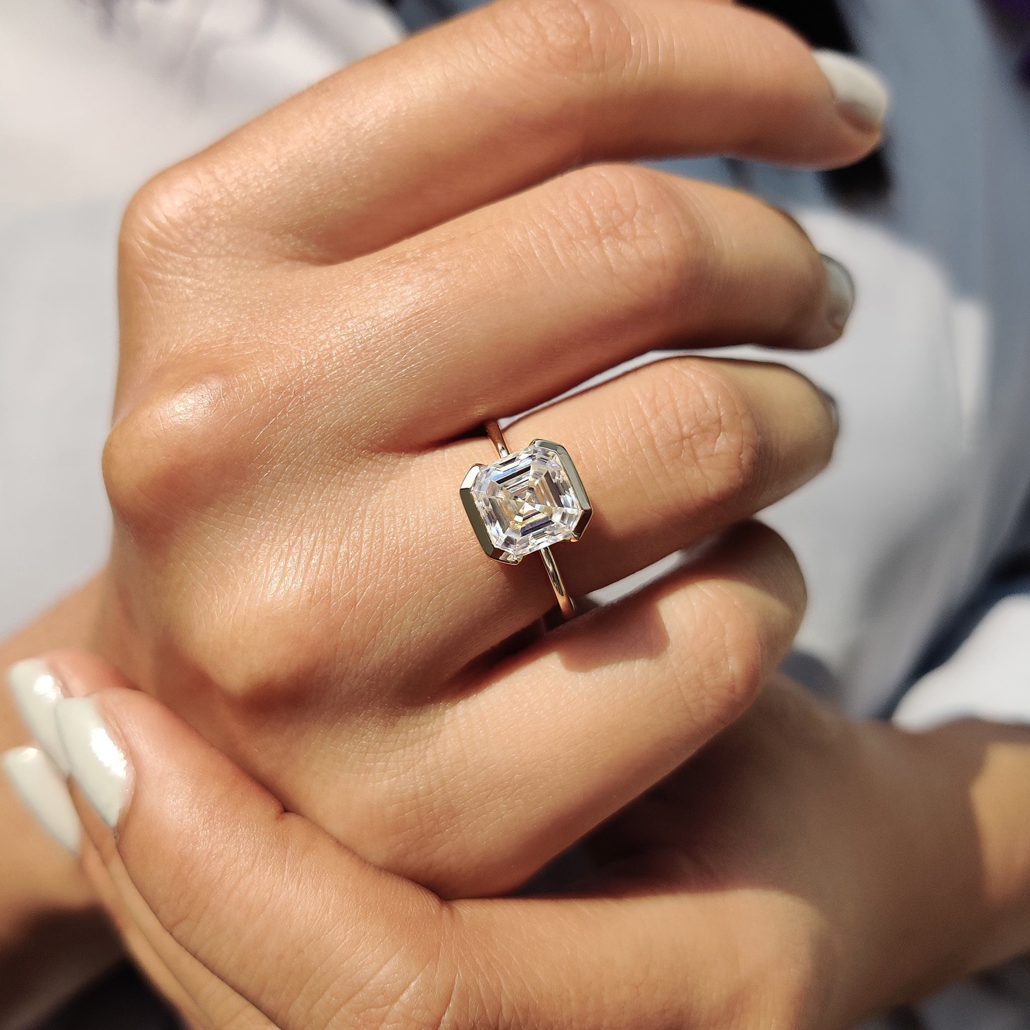 Asscher Cut Half Bezel Set Ring Secondary image