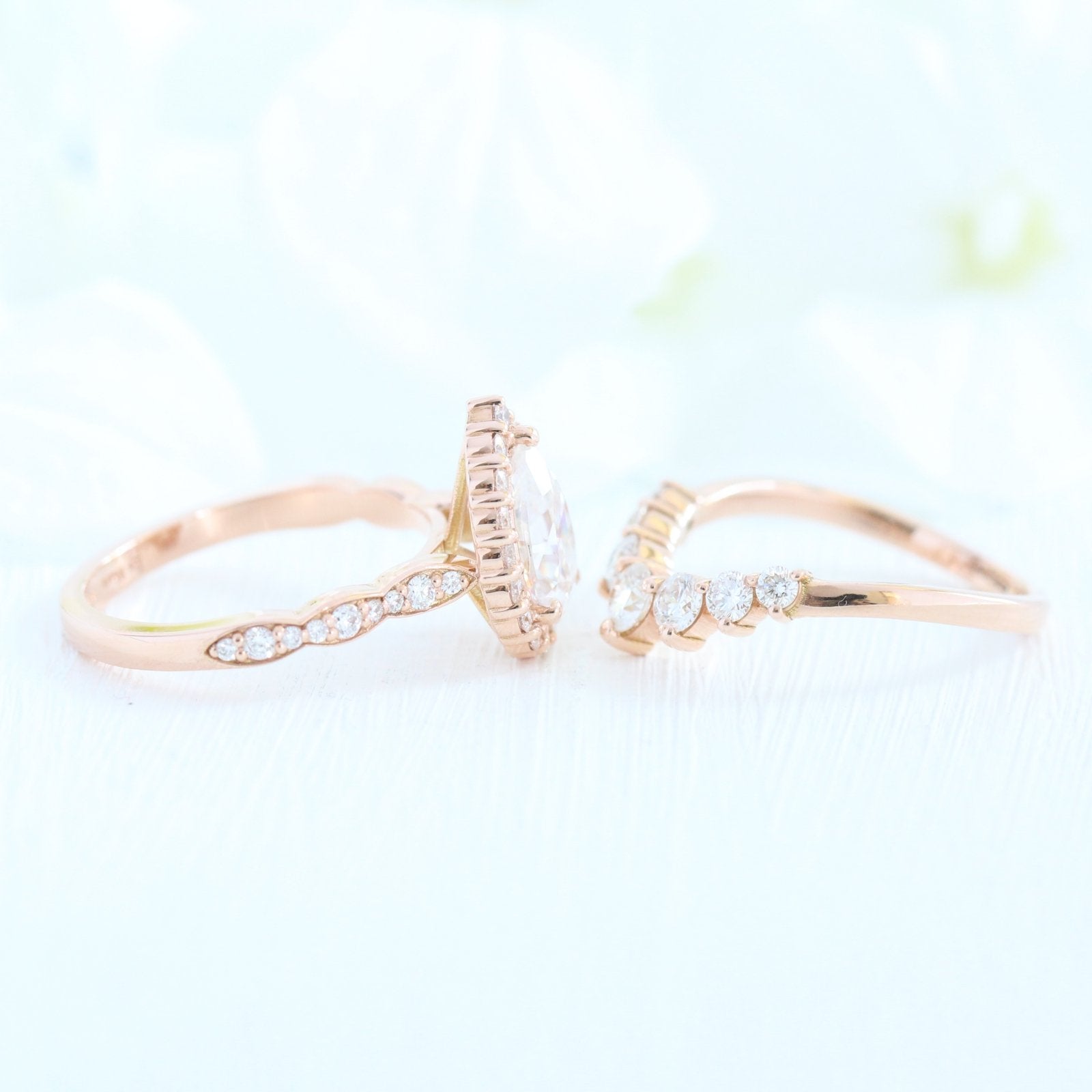 1.60 CT Pear Cut Moissanite Halo Bridal Ring Set
