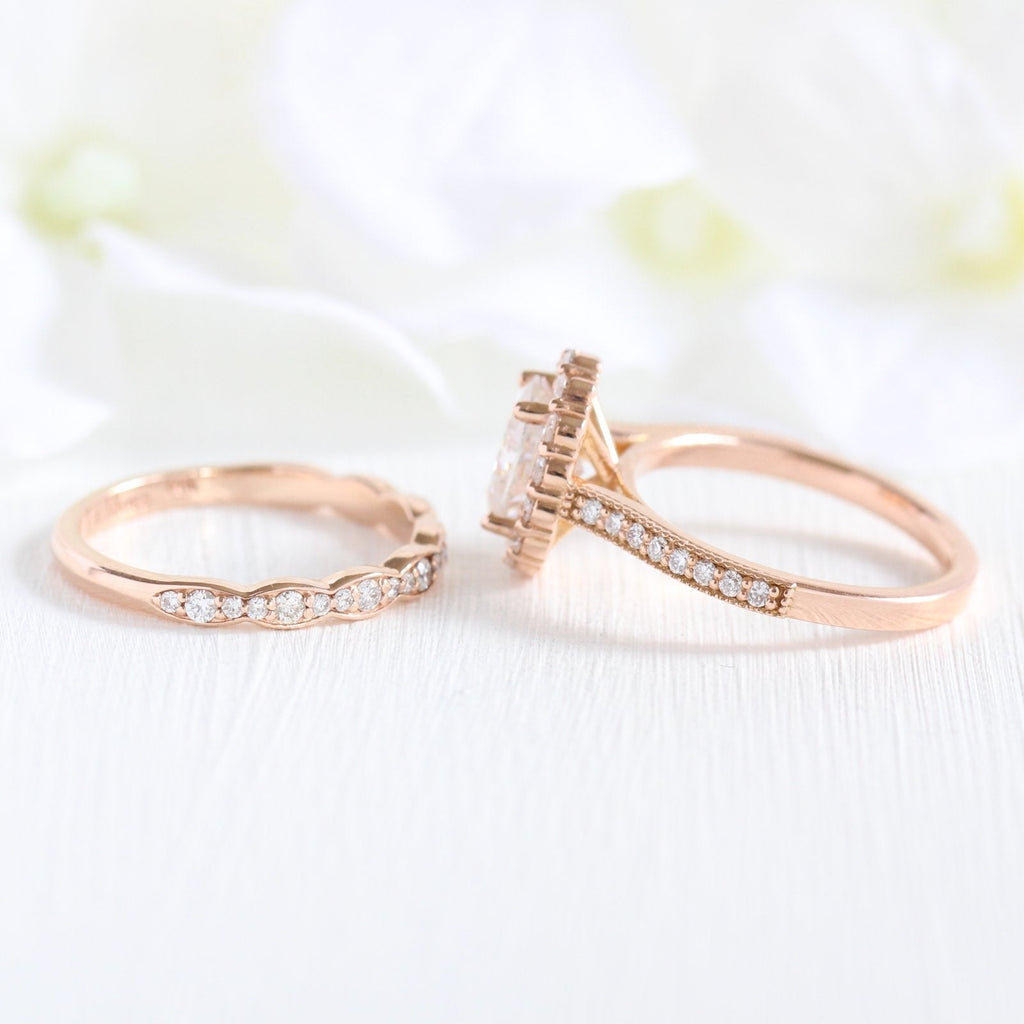 1.50CT Oval Cut Moissanite Halo Bridal Ring Set