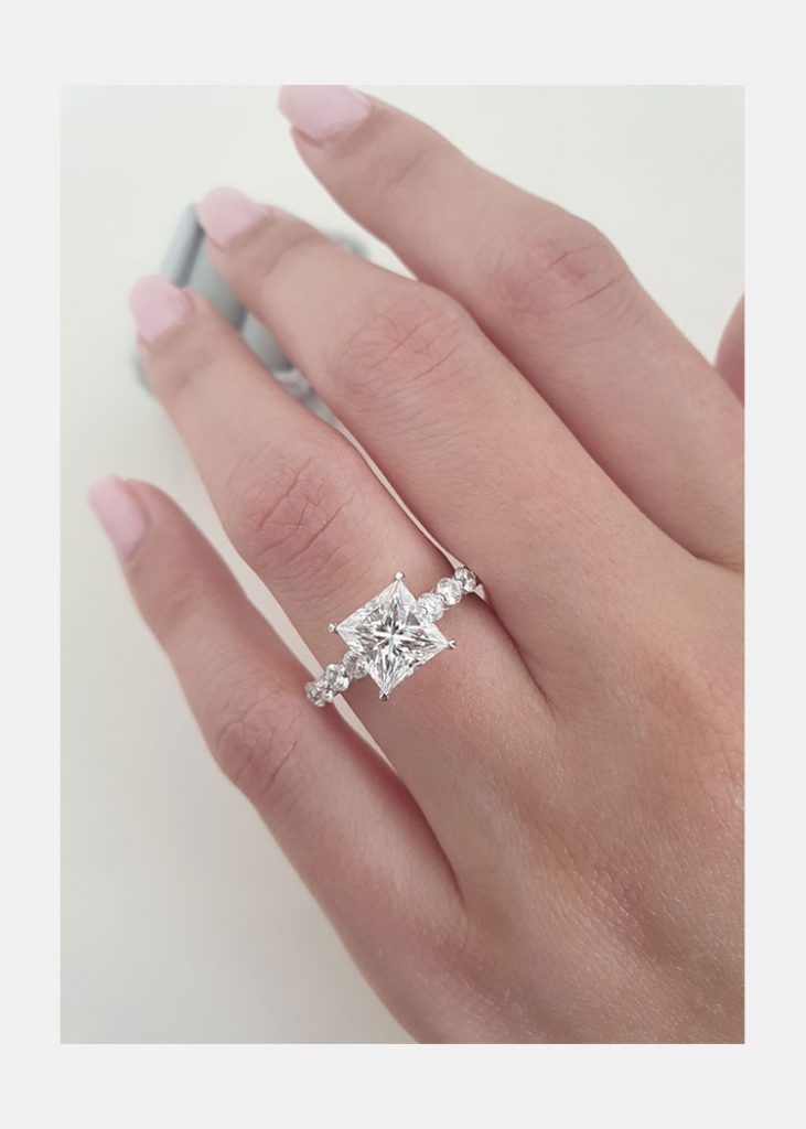 2.0 CT Princess Moissanite Solitaire Pave Setting Engagement Ring