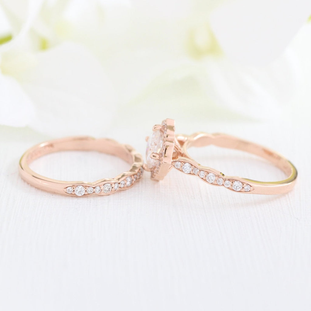 1.0 CT Cushion Cut Moissanite Halo Bridal Ring Set