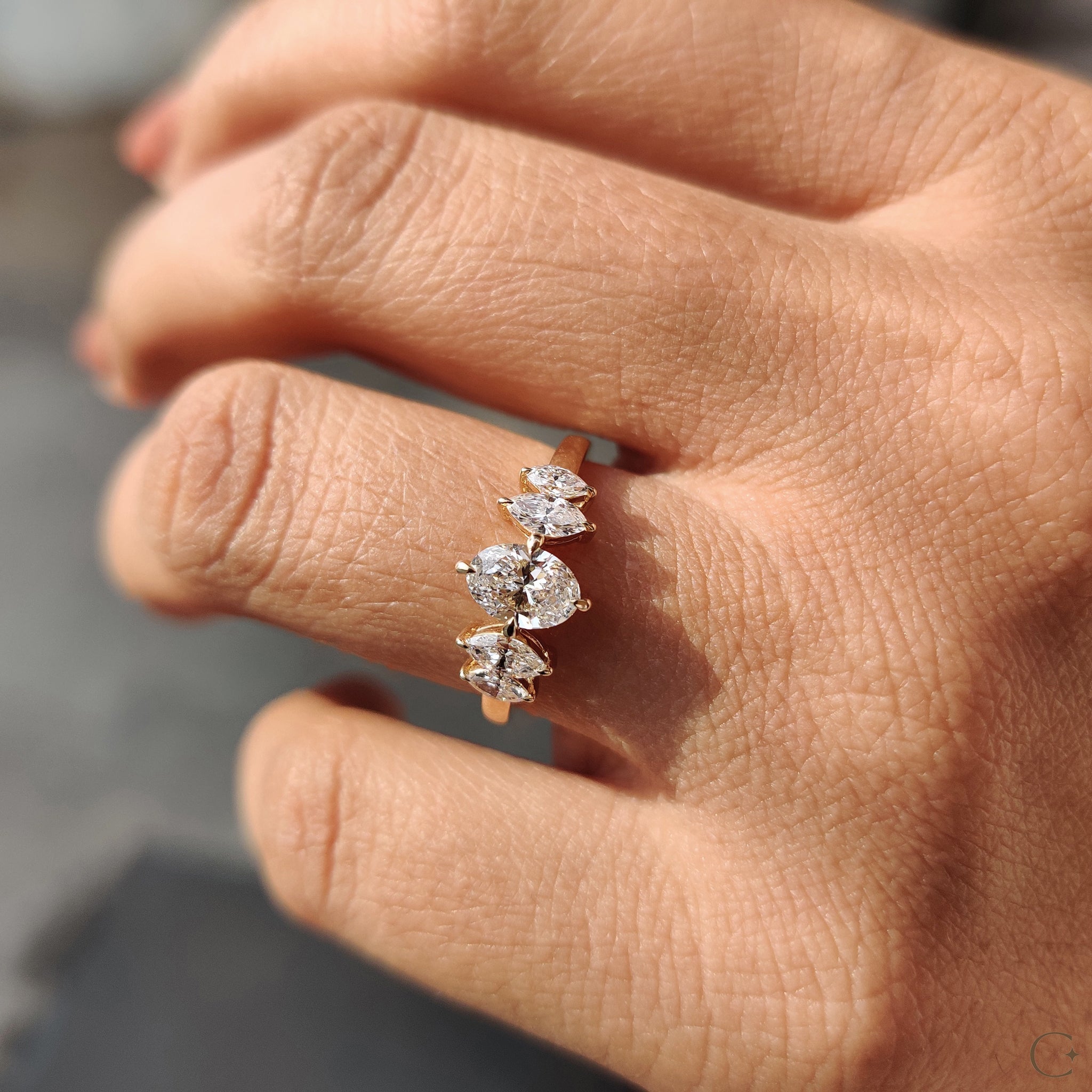 Oval And Marquise Cut 5 Stone Diamond Ring