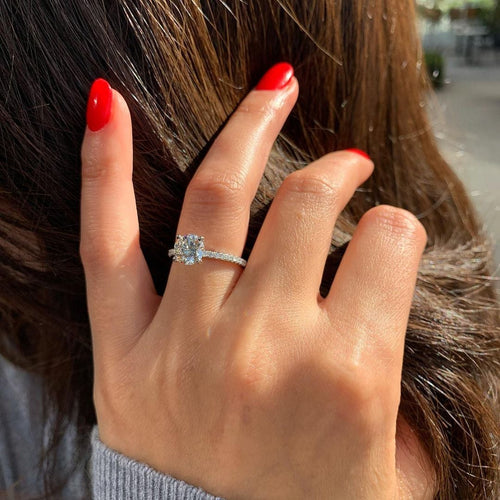 1.0 CT Round Cut Hidden Halo Moissanite Engagement Ring