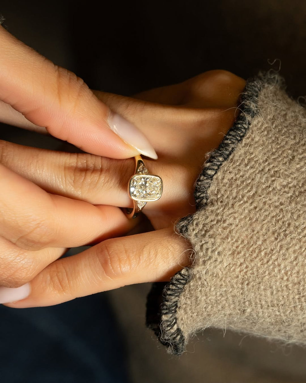 1.50 -3.50 CT Elongated Cushion ⁠Cut Lab Grown Diamond Bezel Engagement Ring