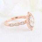 1.0 CT Vintage Floral Marquis Cut Diamond Moissanite Halo Engagement Ring