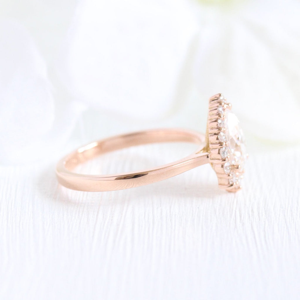 1.0 CT Pear Cut Halo Style Moissanite Engagement Ring